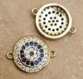 *Clearance Sale*1pc x (19x4mm) Flat  Round / Gold Plated / Dark Blue / Clear Cubic Zirconia / Link