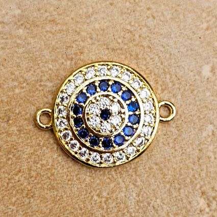*Clearance Sale*1pc x (19x4mm) Flat  Round / Gold Plated / Dark Blue / Clear Cubic Zirconia / Link