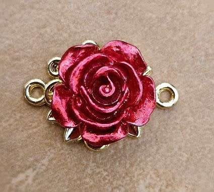 *Clearance Sale*1pc Red Rose / Alloy / Gold Tone / Link /  Connector /  Alloy (23x16mm)