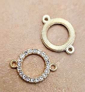 *Clearance Sale*1pc (23x17mm) Gold Tone / Flat Round / Connector / Link With Clear  Rhine