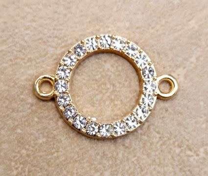*Clearance Sale*1pc (23x17mm) Gold Tone / Flat Round / Connector / Link With Clear  Rhine