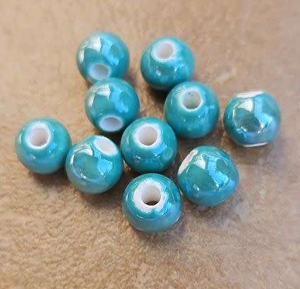 *Clearance Sale*20pc  (8mm) Turquoise  / Painted / Handmade  Porcelain Beads