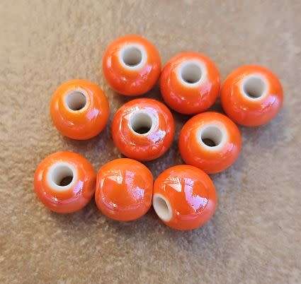 *Clearance Sale*20pc  (8mm) Orange  / Painted / Handmade  Porcelain Beads