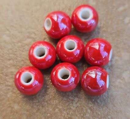 *Clearance Sale**20pc  (8mm) Red  / Painted / Handmade  Porcelain Beads