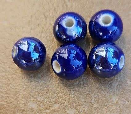 *Clearance Sale* 10pc  (10mm) Dark Blue / Painted / Handmade  Porcelain Beads