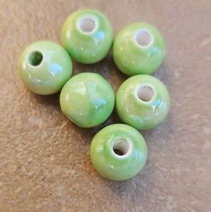 *Clearance Sale*20pc  (8mm) Ligh Green  / Painted / Handmade  Porcelain Beads