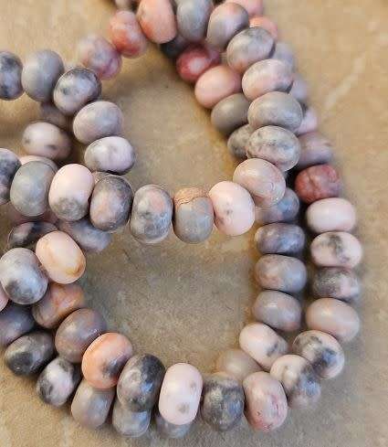 *Clearance Sale*1 Strand x (+/- 8x5mm )  Natural / Pink Zebra Jasper / Rondelle  Beads
