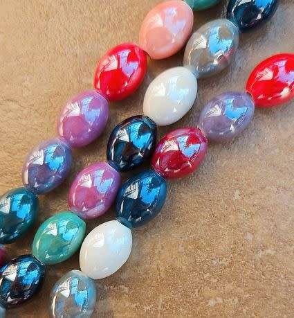 *Clearance Sale*1 Strand (14x11mm) Mixed Color / Painted / Oval / Handmade / Porcelain Beads /