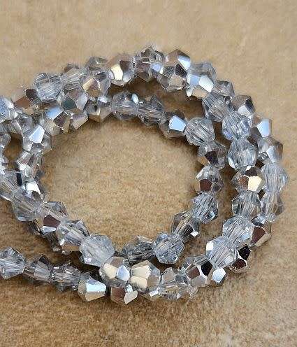 1 Strand (+/-3mm)  Clear / Silver /  Electroplated / Faceted /  Bicone / Glass Beads +-/ 120pcs