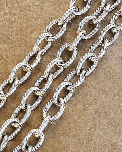 1m  Stainless Steel  / Textured    / Oval Link  Chain /  Link Size 9x6mm