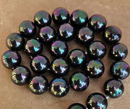 1 Strand (+/-14mm)  Natural /  Shell Pearl / Grade A / Black / Plated / Round Beads/29pcs per strand
