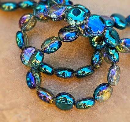 *Clearance Sale*10pc x 12mm Dark Blue / Green / Flat / Round  / Electroplate / Glass Beads