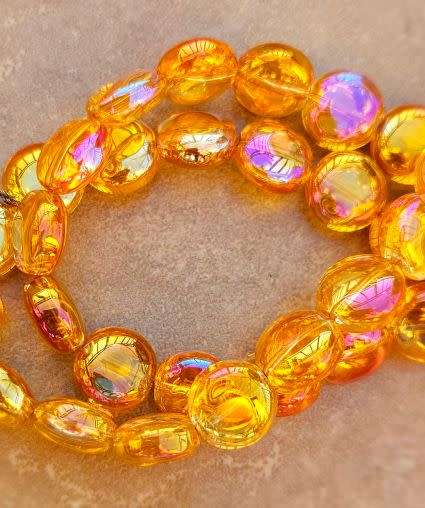 10pc x 12mm Orange / Flat / Round  / Electroplate / Glass Beads