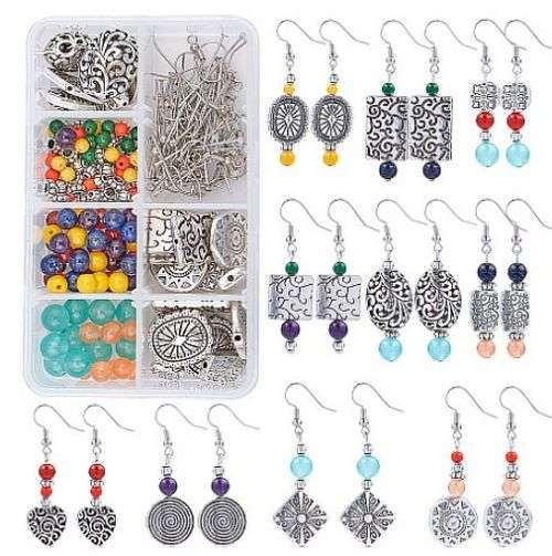 ***DIY*** 10 Pairs /  Tibetan Style Components/ Gemstone & Glass Beads / Earing Making Kit