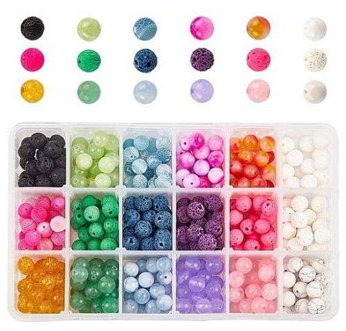 360pcs  Assorted  / Natural / Synthetic / Gemstone /  Round / Beads / 8mm