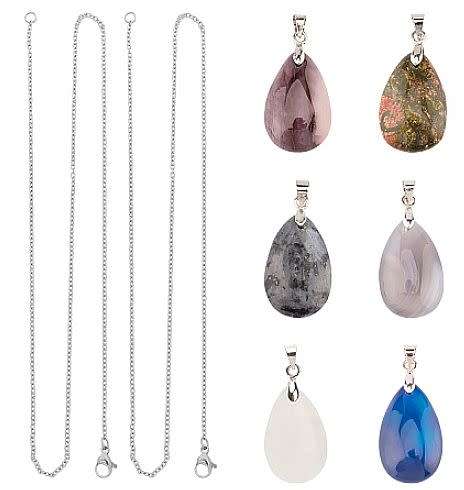 ***DIY***  6pcs / Natural / Drop Shape / Gemstone Pendants/ Necklace Jewelry / Kit
