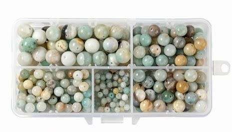**Black Friday** 340pcs (4 Sizes) Natural  / Flower Amazonite / Round Beads / 4,6,8 & 10mm