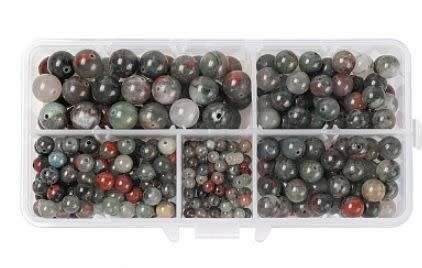 340pcs (4 Sizes) Natural  / African Bloodstone  / Heliotrope Stone / Round Beads /