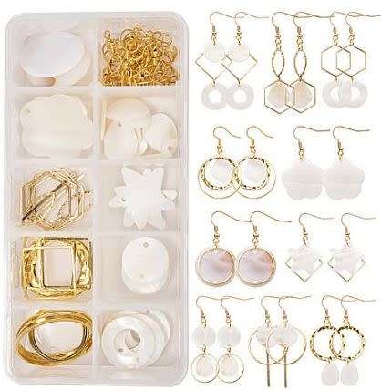 ***DIY***  10 Pairs Earing Making Kit / Shell Pendants / Gold Tone