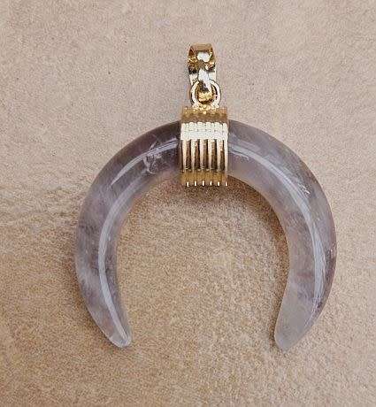 *Clearance Sale*1pc Natural / Amethyst / Gold  Tone Brass  / Crescent Moon  Pendant