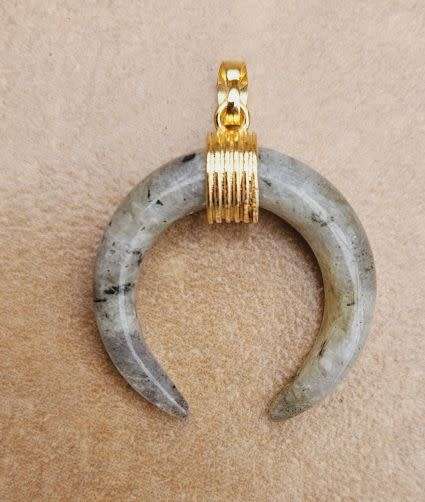 *Clearance Sale*1pc Natural /  Labradorite / Gold  Tone Brass  / Crescent Moon  Pendant