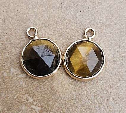 *Clearance Sale*1 pc Natural / Tiger Eye  / Faceted / Gold Plated Edge / Charm  (14x11mm)