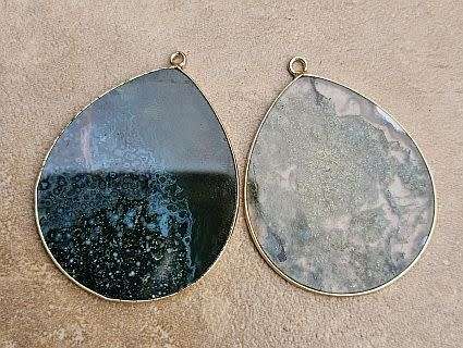 **Black Friday**1pc Natural / Moss Agate  / Gold Tone / Drop  Pendant +/- 41x32x2mm