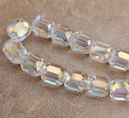 10pc  (8mm) Clear / Barrel  / Faceted Electroplate  Glass Beads