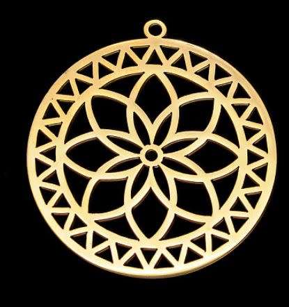 *Clearance Sale*1 pc  Flat Round / Flower  / Stainless Steel  / Gold Tone / Pendant  / 34x32x1mm