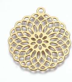 *Clearance Sale*1 pc Flat Round / Flower / Brass  / Gold Tone /  Pendant   30x27x0.3mm