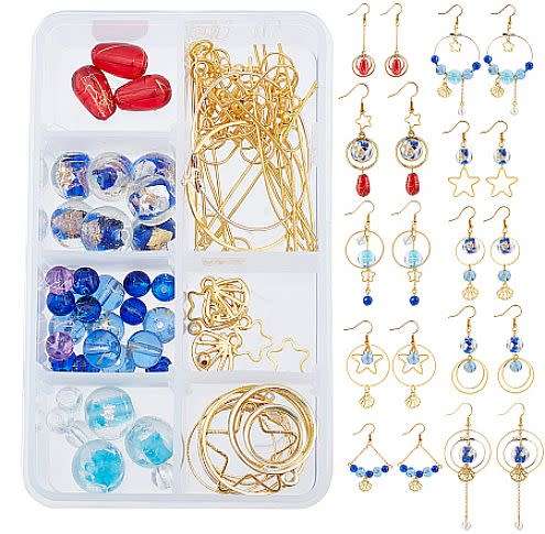 ***DIY***  10 Pairs Earing Making Kit / Handmade Lampwork / Glass Beads / Gold Tone