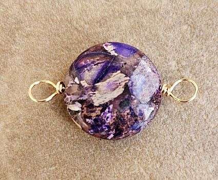 *Clearance Sale*1 pc Natural / Imperial Jasper  / Purple / Flat Round / Gold Tone /  Link /