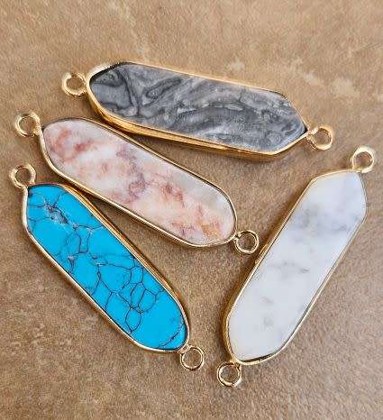 4pc (44x 11mm) Natural /  Assorted / Gemstone /  Link / Connector / Gold Tone