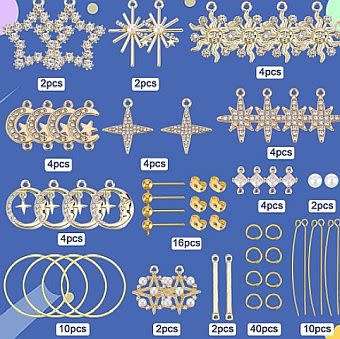 ***DIY*** 8 Pairs /Star /Moon / Sun /Rhinestone / Alloy Findings / Gold Tone / Dangle Earing