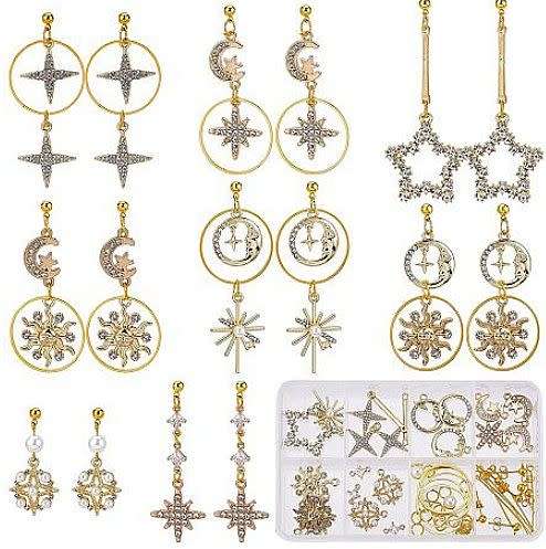 ***DIY*** 8 Pairs /Star /Moon / Sun /Rhinestone / Alloy Findings / Gold Tone / Dangle Earing