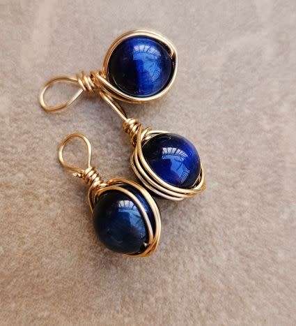 *Clearance Sale*1pc  Natural / Blue Tiger Eye / Gold Plated Wire Wrapped  /  Round Bead  /Charm