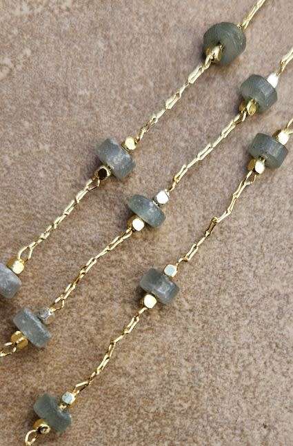 *Clearance Sale*40cm Natural / Green Aventurine / Beaded Chain / Brass / Gold Plated(Beads +/-