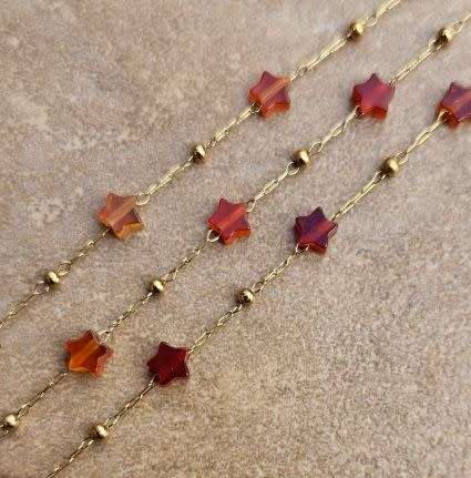 *Clearance Sale*1m Natural / Carnelian / Beaded Chain / Stainless Steel / Gold Tone
