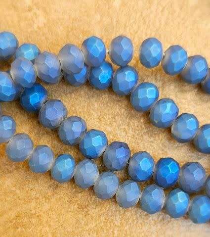 *Clearance Sale*20pc (6x5mm) Dark Blue / Frosted Electroplated / Faceted Rondelle /