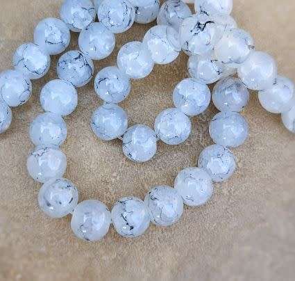 20Pc x 8mm  Light Grey  / Crackle Style / Round Painted Glass  Beads