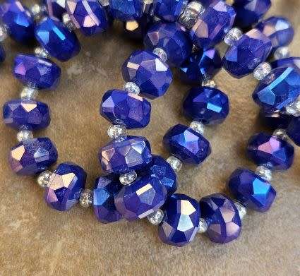 *Clearance Sale*10Pc x (9.5x6mm) Dark Blue / Opaque / Flat / Round Faceted Glass