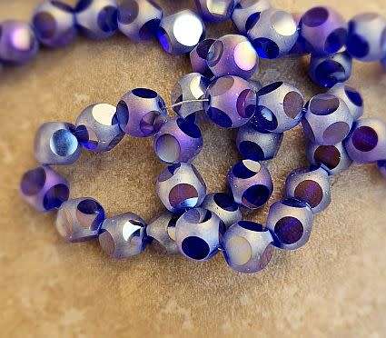 10 pc x 7mm Dark Blue Frosted / Faceted /  Electroplate Glass Beads