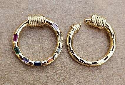 *Clearance Sale*1 pc Round / Multi Color Cubic Zirconia  / Brass / Gold Tone /Screw Carabiner