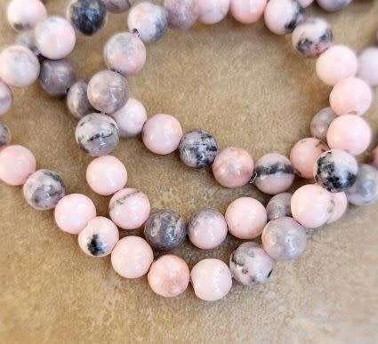 *Clearance Sale*1 Strand x (+/-6mm )  Natural / Pink Zebra Jasper / Round  Beads +/- 60pcs
