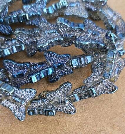 *Clearance Sale*10pc  (15x12mm) Blue / Butterfly  Electroplate Glass Beads