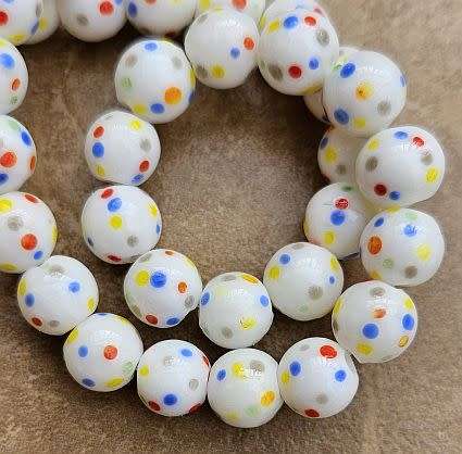 *Clearance Sale*1pc x (+/-10mm) White / Multi Color Dots  / Handmade  Lampwork