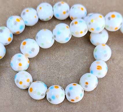 *Clearance Sale*1pc x (+/-10mm) White / Multi Color Dots  / Handmade  Lampwork