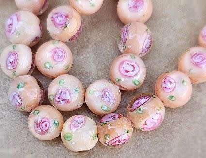 *Clearance Sale*1pc x (+/-10mm) Peach / Inner Flower Detail  / Handmade  Lampwork