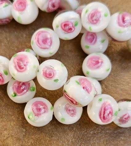 *Clearance Sale*1pc x (+/-10mm) White / Inner Flower Detail  / Handmade  Lampwork