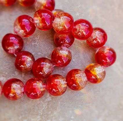 *Clearance Sale*1pc x (+/-12mm) Red / Clear / Gold Sand / Round Handmade  Lampwork